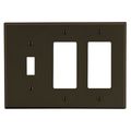 Hubbell Wiring Device-Kellems Wallplate, 3- Gang, 1) Toggle 2) Decorator, Brown P1262